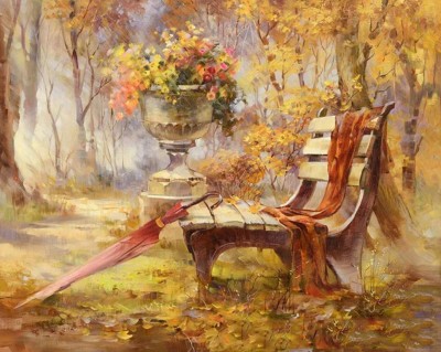 Malování podle čísel Zátiší s lavičkou a deštníkem