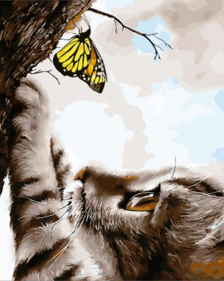 Malování podle čísel Kotě a motýl