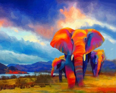 Malování podle čísel Sloní stádo