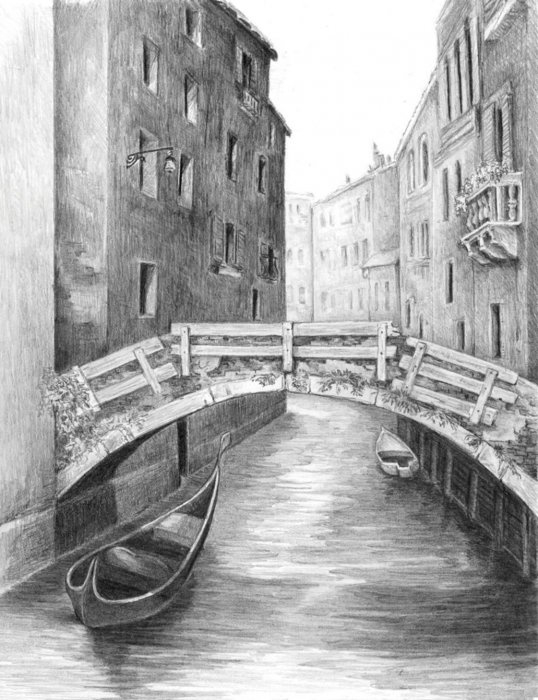 Malování skicovacími tužkami - Benátský most