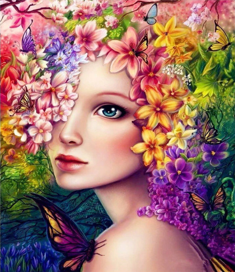 Amparo Miranda® Malování podle čísel Dívka s květy a motýly