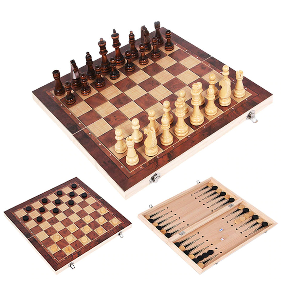 Amparo Miranda® Šachy 3v1 dřevěné 44x44 cm