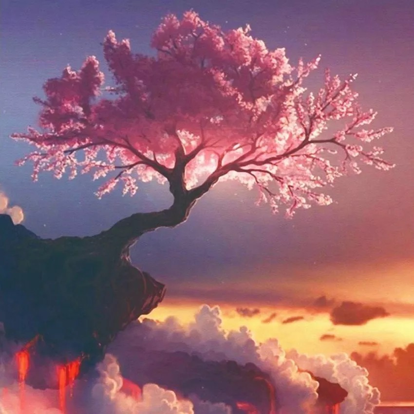 Diamantový obrázek Sakura na skále