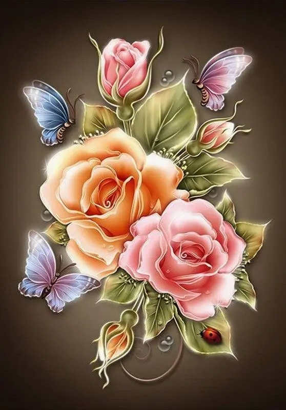 Amparo Miranda® Diamantový obrázek Růže s motýlky