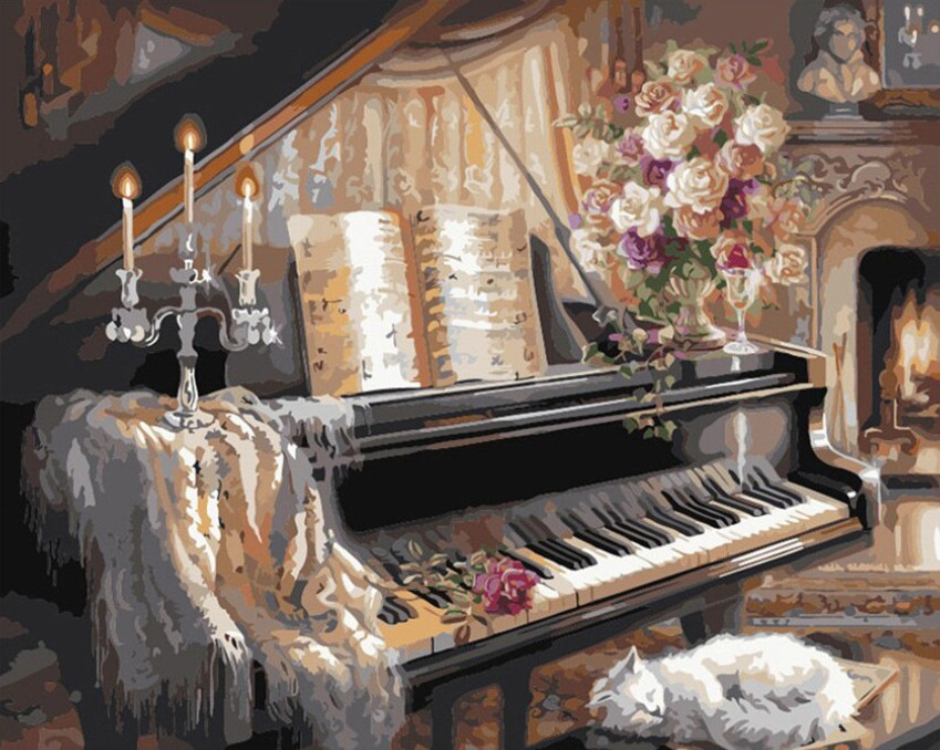 Malování podle čísel Kočička u klavíru