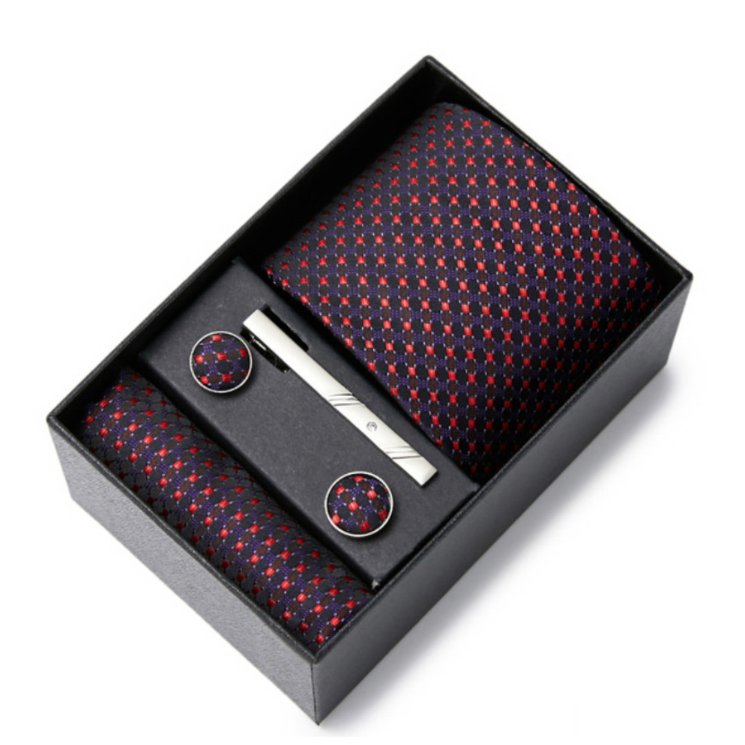 Amparo Miranda® Dárková sada kravata, kapesníček, spona a manžetové knoflíčky A80, Barva fialovo-červená