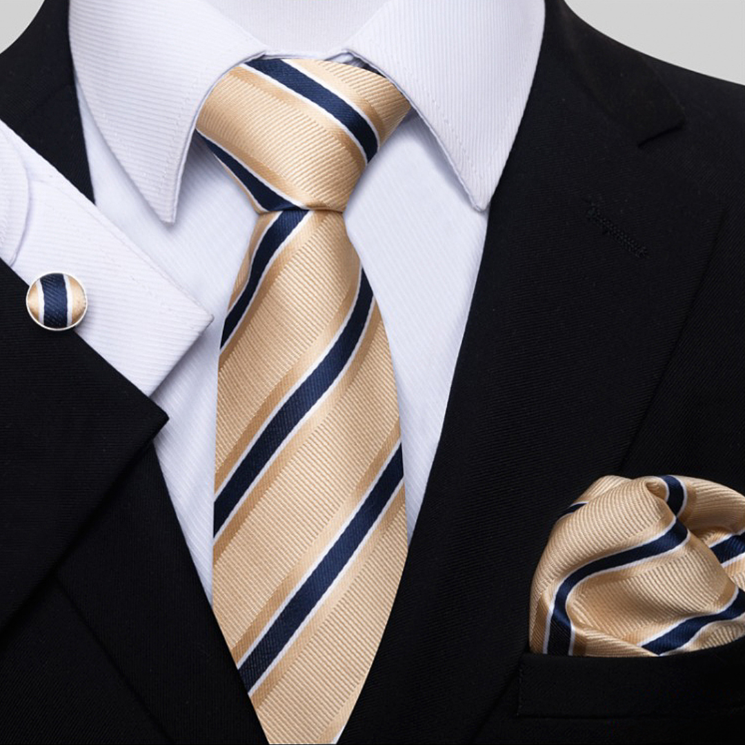 Amparo Miranda® Sada kravata, kapesníček a manžetové knoflíčky S200, Barva krémová