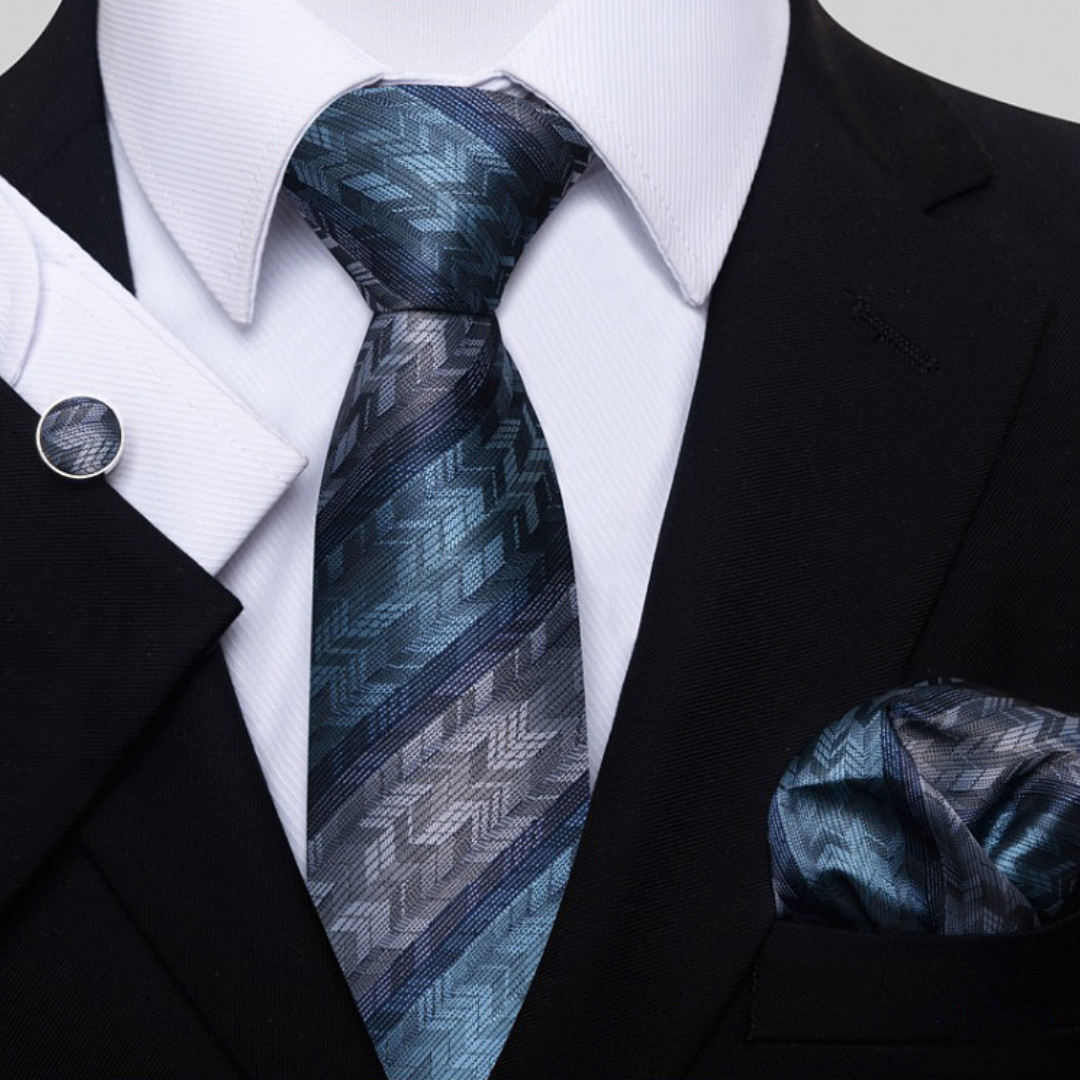 Amparo Miranda® Sada kravata, kapesníček a manžetové knoflíčky S200, Barva modrá se vzorem