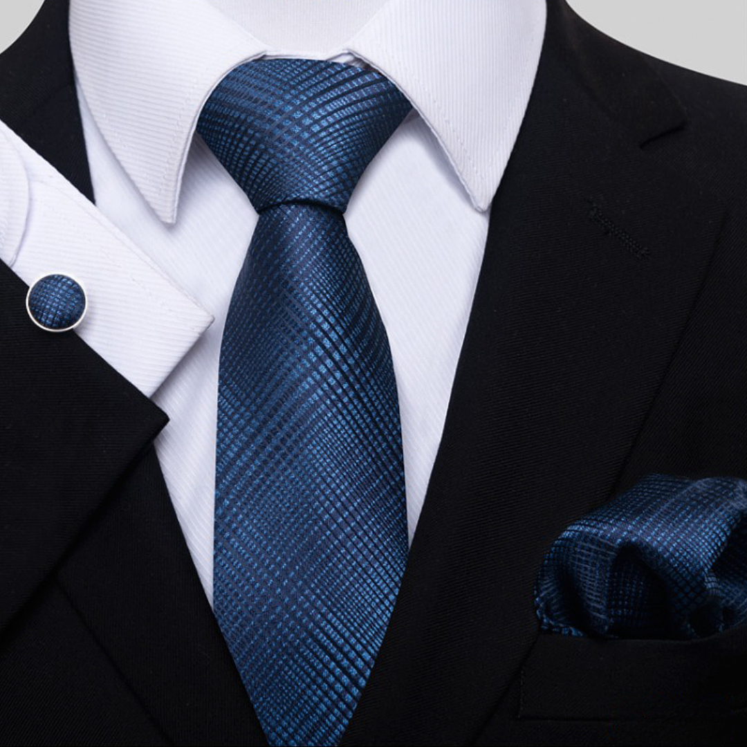 Amparo Miranda® Sada kravata, kapesníček a manžetové knoflíčky S200, Barva tmavě modrá