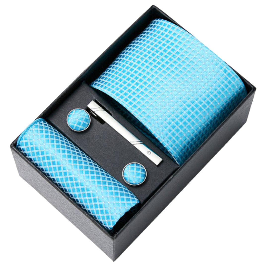 Amparo Miranda® Dárková sada kravata, kapesníček, spona a manžetové knoflíčky A80, Barva světle modrá