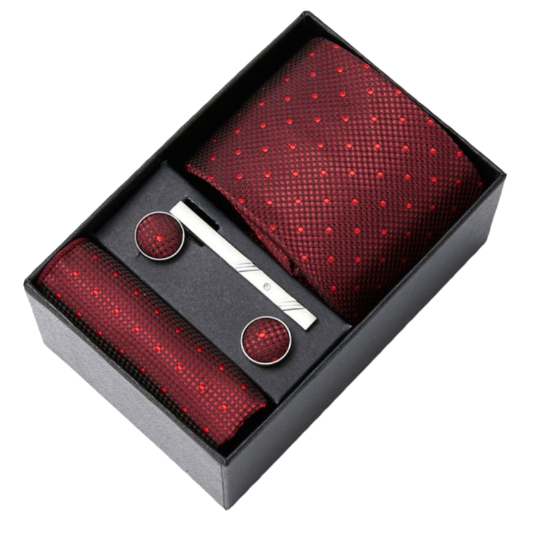 Amparo Miranda® Dárková sada kravata, kapesníček, spona a manžetové knoflíčky A80, Barva vínová