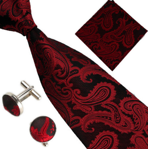 Amparo Miranda® Dárková sada kravata, kapesníček a manžetové knoflíčky AM202, Barva červená