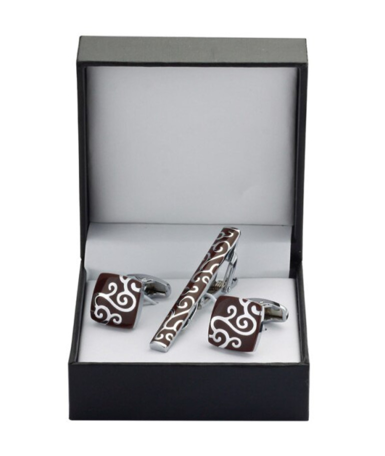 Amparo Miranda® Spona na kravatu a manžetové knoflíčky Ornament Brown