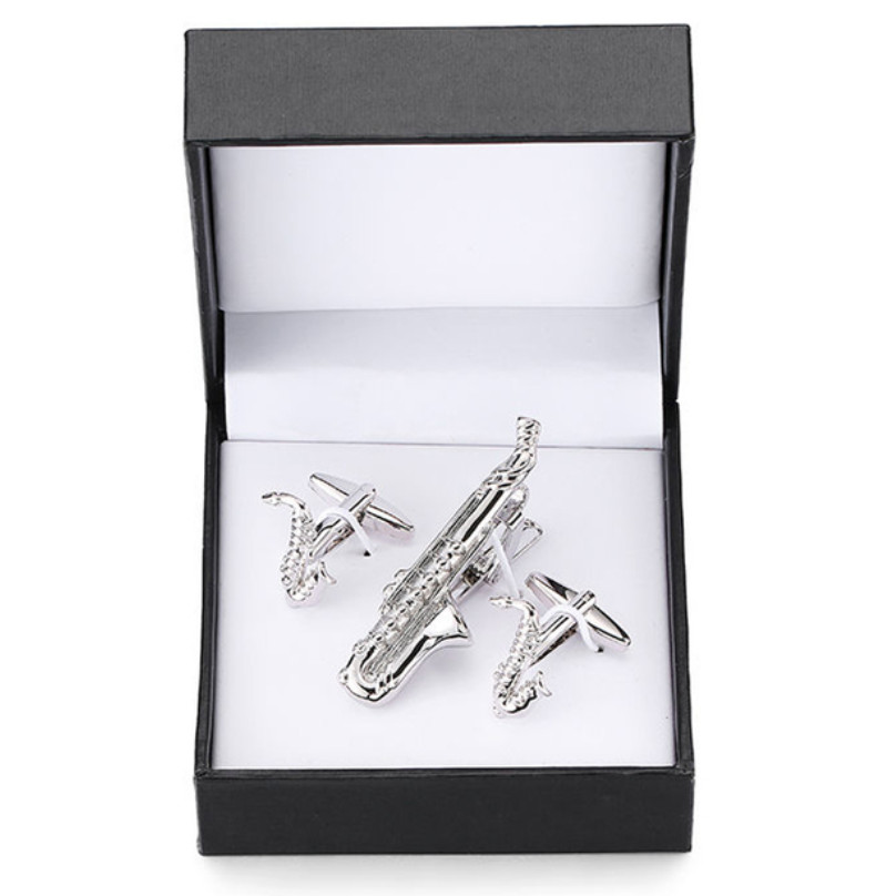 Amparo Miranda® Spona na kravatu a manžetové knoflíčky Saxofon silver