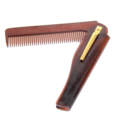 Beard Comb 001BC Brown - skládací hřeben pro úpravu vousů a kníru - hnědý