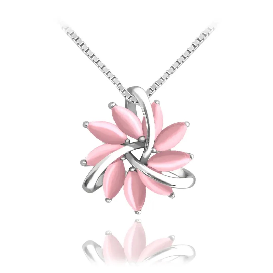 Minet Elegantní stříbrný náhrdelník kytičky s růžovým kočíčím oken JMAS0174PN45