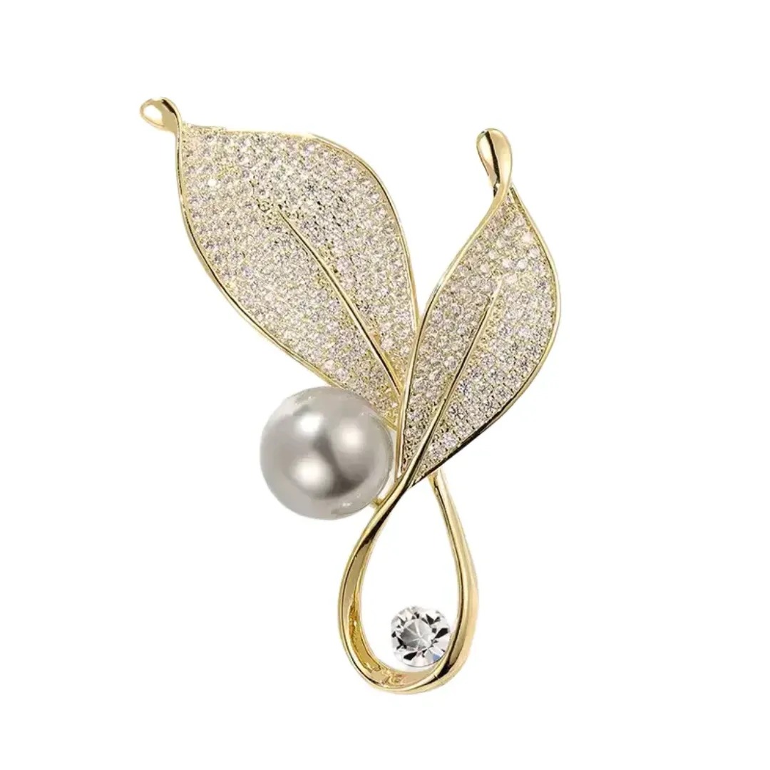 Brož Lístky s perlou Z777