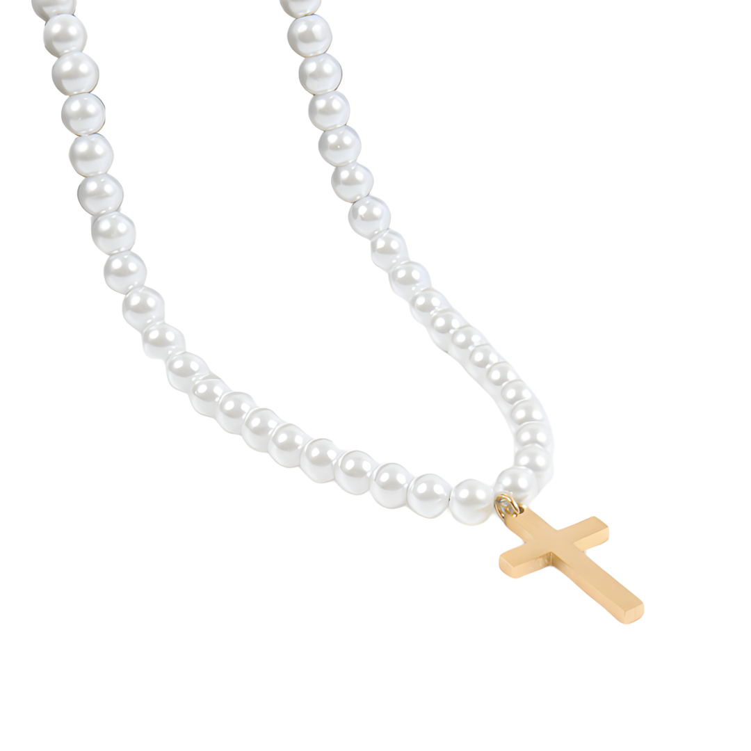 Amparo Miranda® Perlový náhrdelník Golden Cross, Délka 45 cm