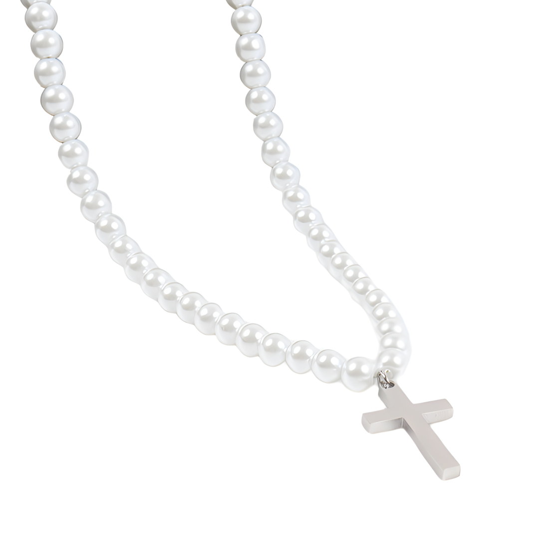 Amparo Miranda® Perlový náhrdelník Silver Cross, Délka 50 cm