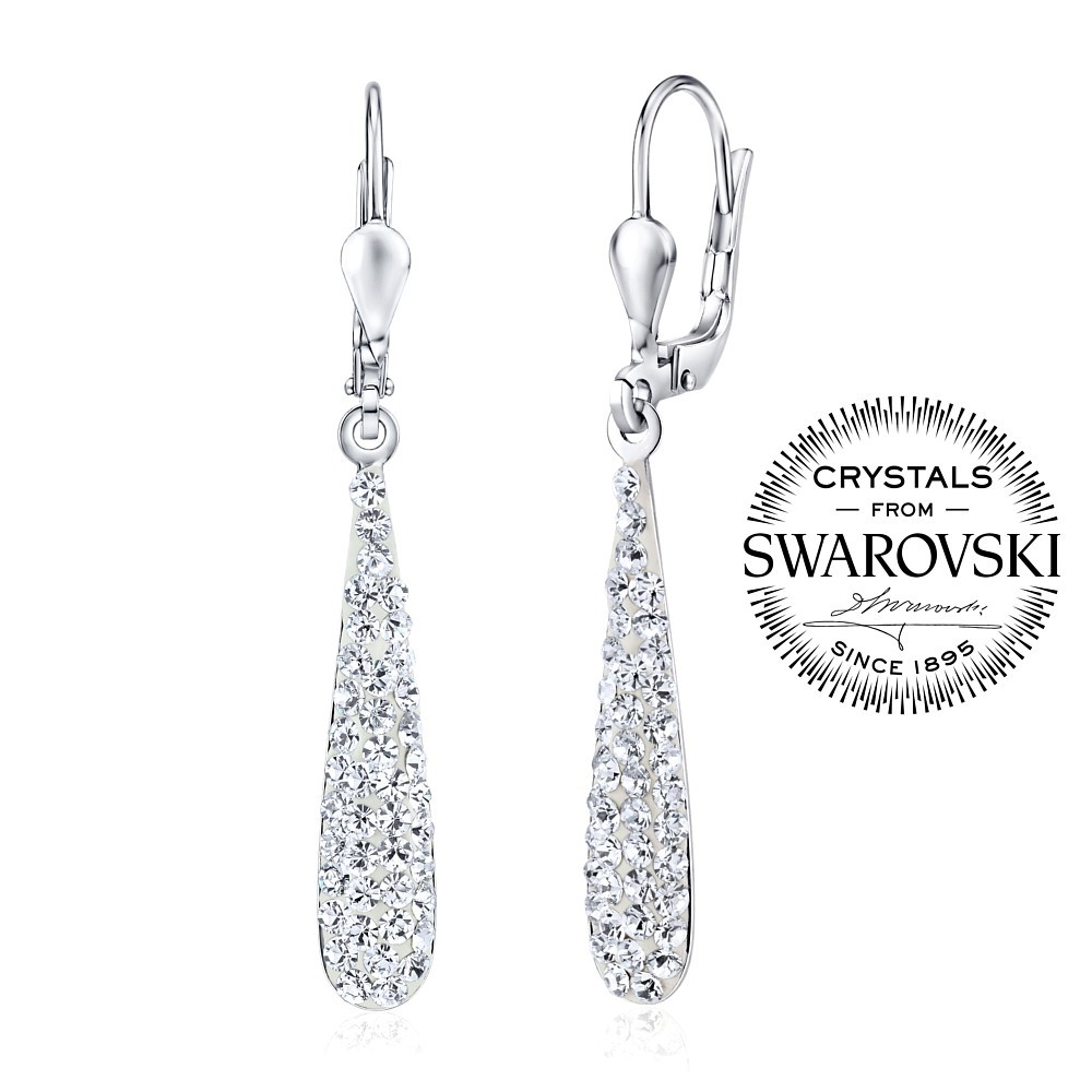 Stříbrné náušnice kapky 4 cm se Swarovski(R) Crystals čiré B36106w