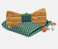 Dřevěný motýlek s kapesníčkem a manžetovými knoflíčky M336-F