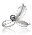 Brož lístky s perlou Z0019 Silver