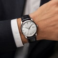 Prošitý kožený řemínek na hodinky Miranda PD235 black/silver