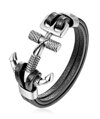 Kožený náramek s kotvou Black-Silver PG531