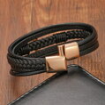 Kožený náramek Rose Gold Cross S150 černý