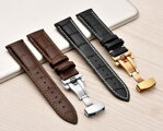 Prošitý kožený řemínek na hodinky Miranda PD235 black/silver