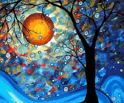 Malování podle čísel Strom ve svitu měsíce