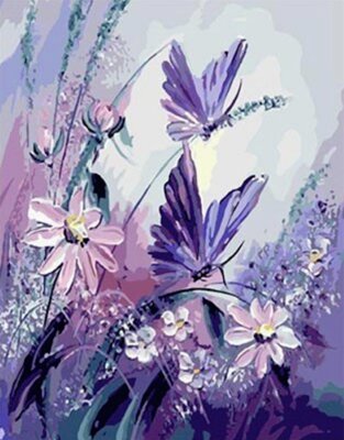 Malování podle čísel Motýli na květech