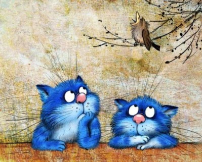 Malování podle čísel Dvě kočičky s ptáčkem