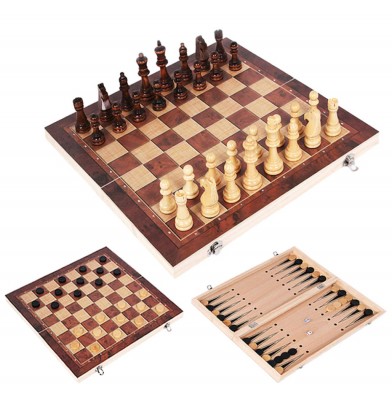 Šachy 3v1 dřevěné 39x39 cm 2. jakost