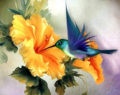 Diamantový obrázek Kolibřík s květy