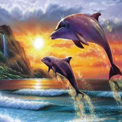 Diamantový obrázek Delfínci