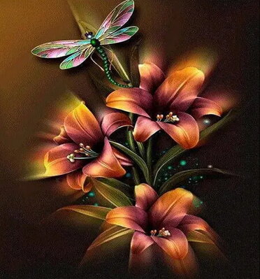 Diamantový obrázek Vážka na květech