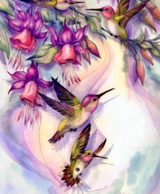 Diamantový obrázek Květy s kolibříky