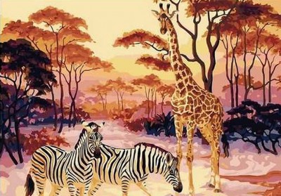 Malování podle čísel Žirafa a zebry
