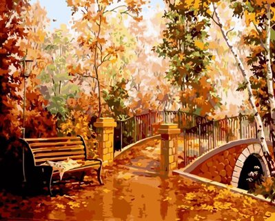 Malování podle čísel Podzimní parčík s lavičkou