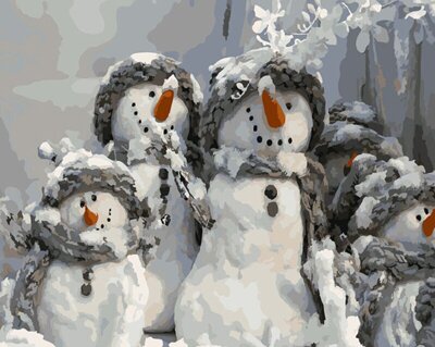 Malování podle čísel Veselí sněhuláci