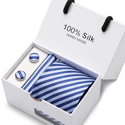 Dárková sada kravata, kapesníček a manžetové knoflíčky SB55