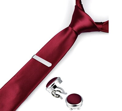 Sada kravata, spona a ozdoba na knoflíčky MS615 vínová