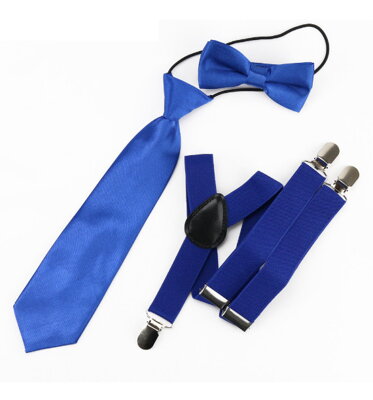 Dětský set motýlek, kravata a kšandy H001 modrý