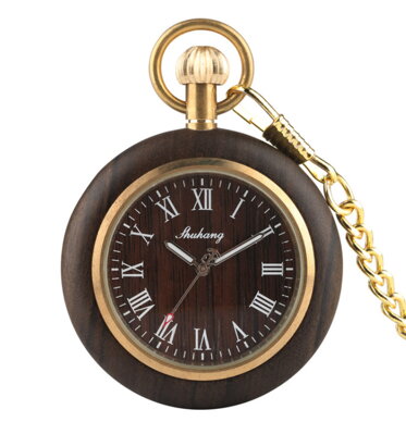 Kapesní hodinky Antique Wooden Watch P2138