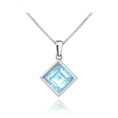Minet Elegantní stříbrný náhrdelník světle modrý přírodní topaz JMAS6001AN45