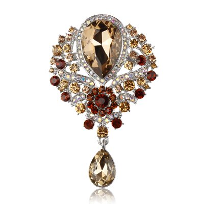 Brož Crystal Water Drop Brown Gold