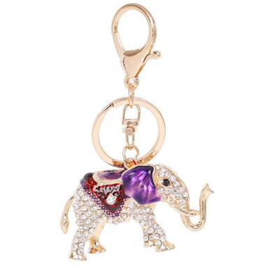 Přívěsek na klíče a kabelku Slon s krystaly fialový