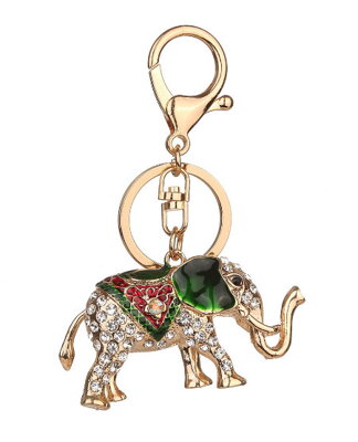 Přívěsek na klíče a kabelku Slon s krystaly zelený