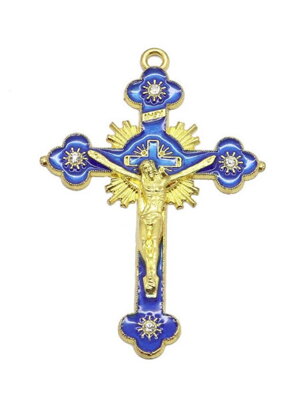 Křížek křesťanský B213 modro-zlatý